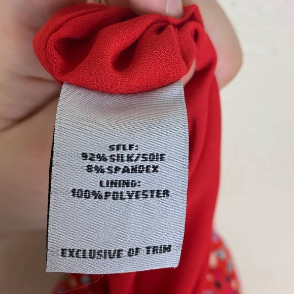 Tanya Taylor Daria Silk Midi Dress Size 8 Red Geo Print Chiffon Ruffles - Picture 10 of 12